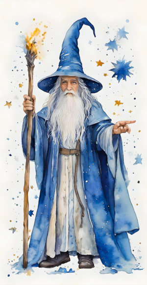 Blue wizard with staff
