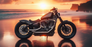 Harley style motorcycle sunset beach