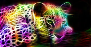 Big cat on branch rainbow art