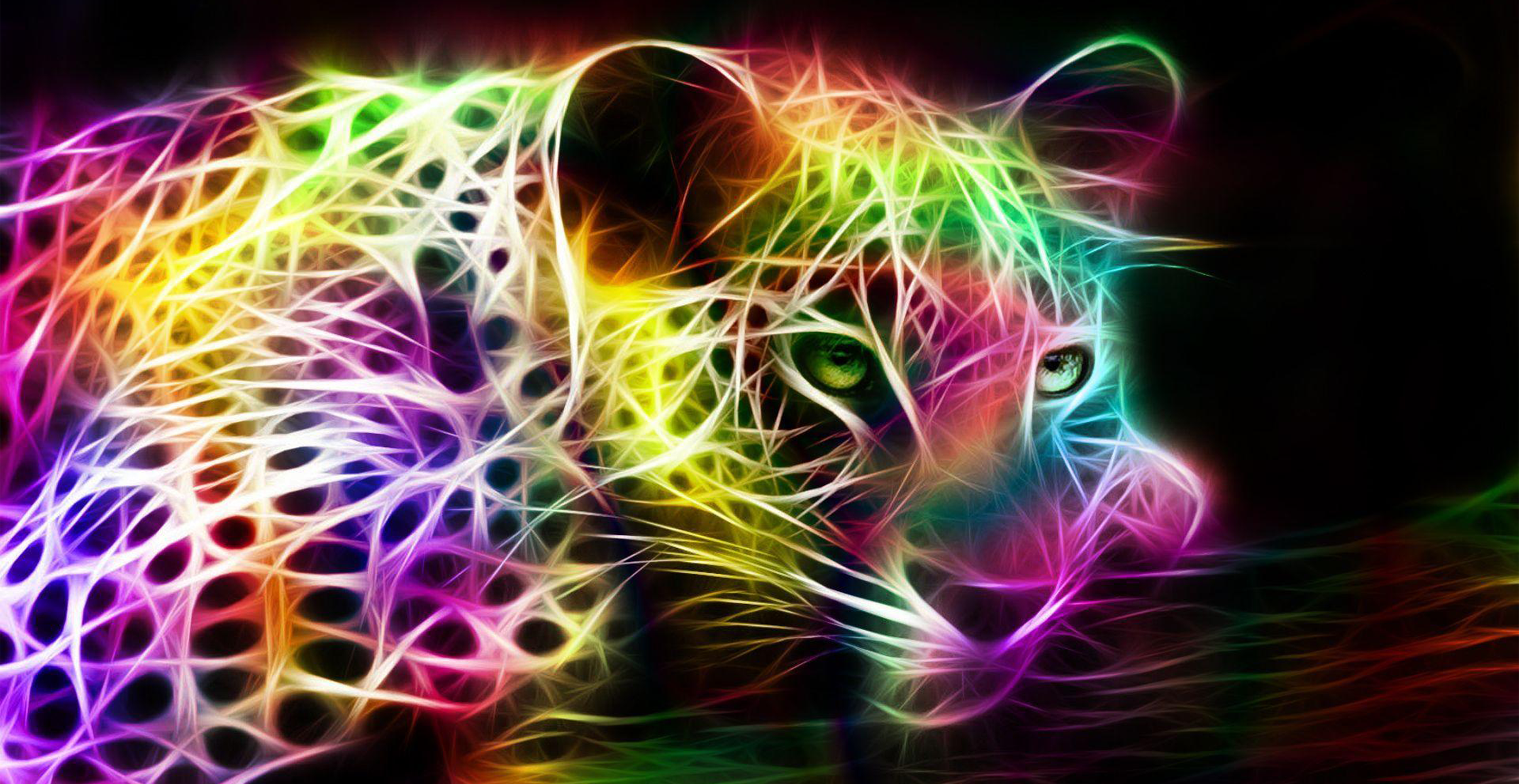 Big cat on branch rainbow art