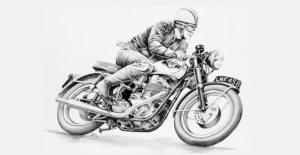 Bsa motorcycle with rider