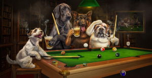 Dogs playing pool