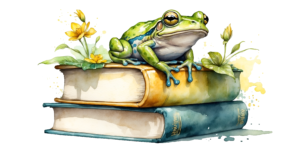 Frog on books