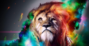 Rainbow lion nebula cloud