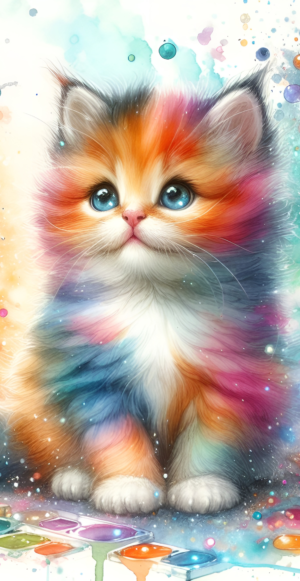 Watercolour rainbow kitten